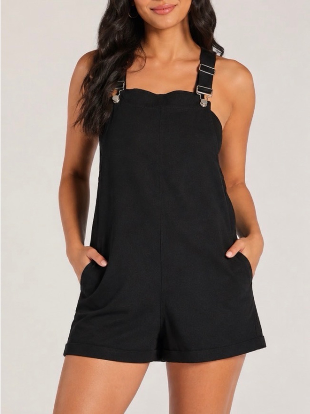 Fashion~ Black Womens Short Overalls Romper L